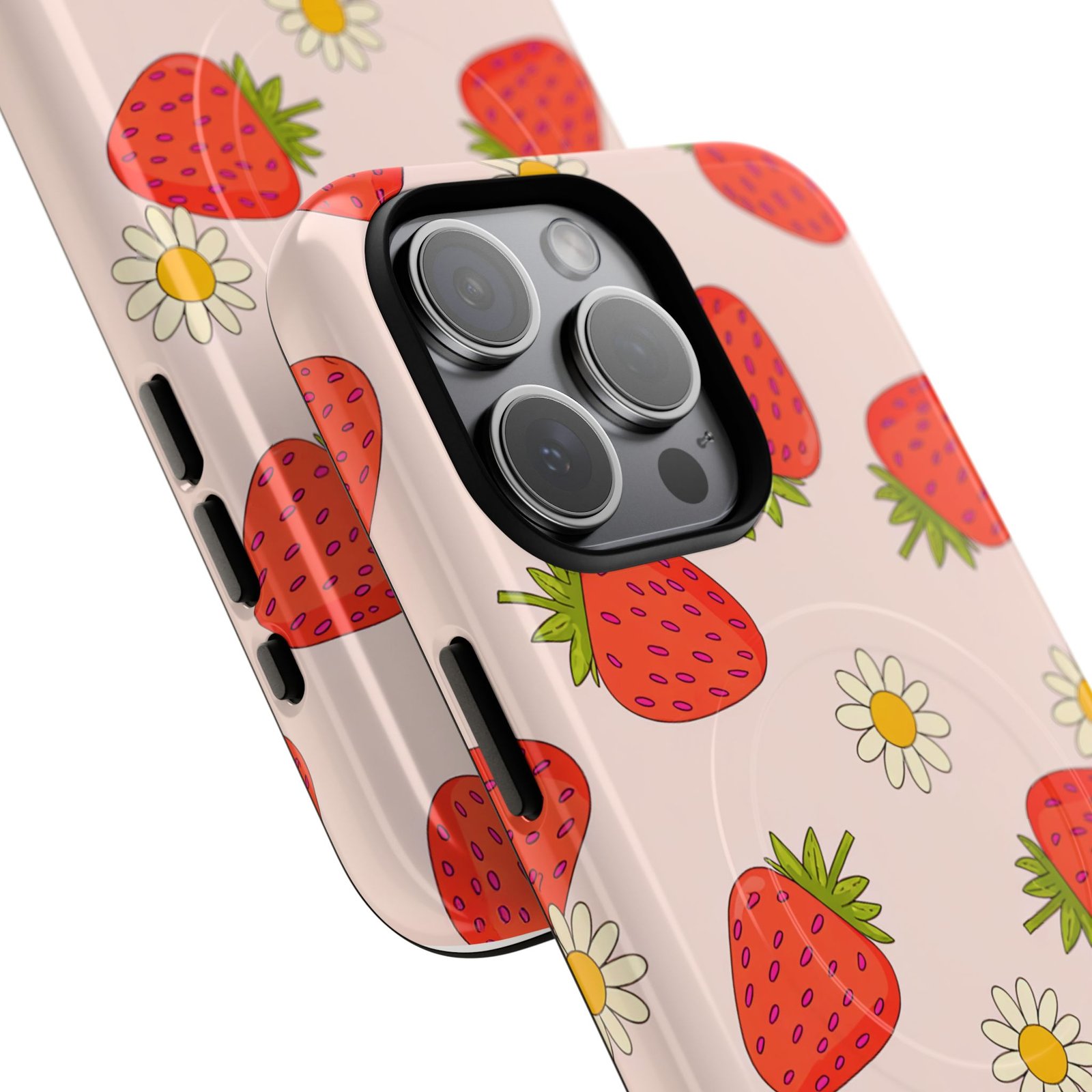 Pink Strawberry Pattern MagSafe Compatible Phone Case