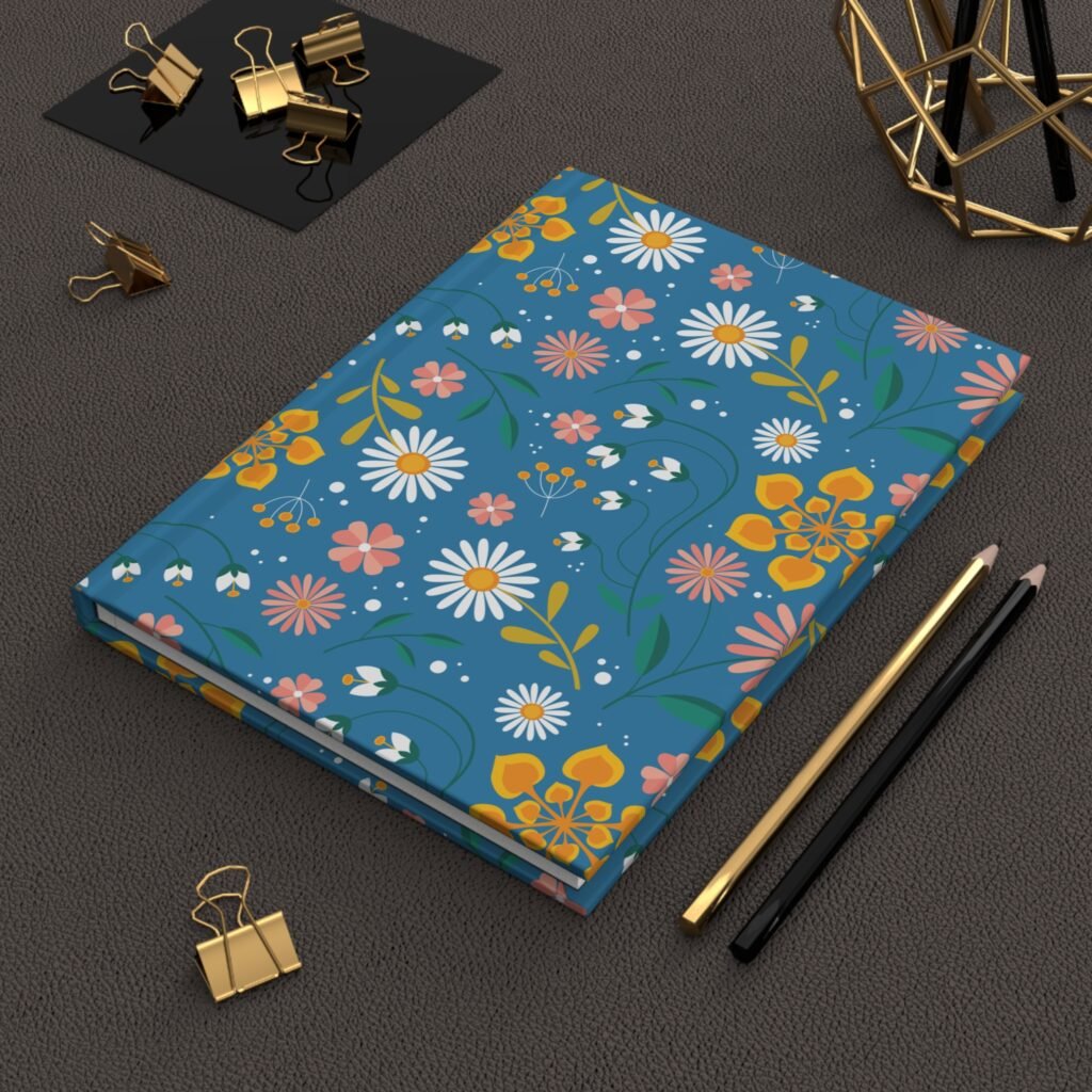 Yellow White Floral Pattern Matte Hardcover Journal