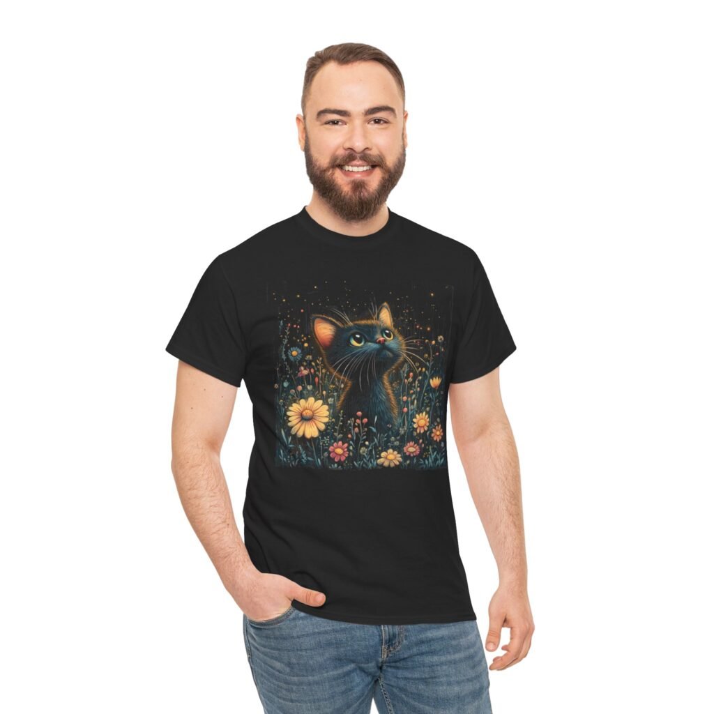 Zen Black Cat Meditation in Flower Garden Relaxation T-Shirt