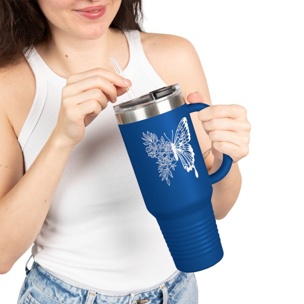 Half Butterfly Half Floral Adventure Insulated Travel Mug 40oz