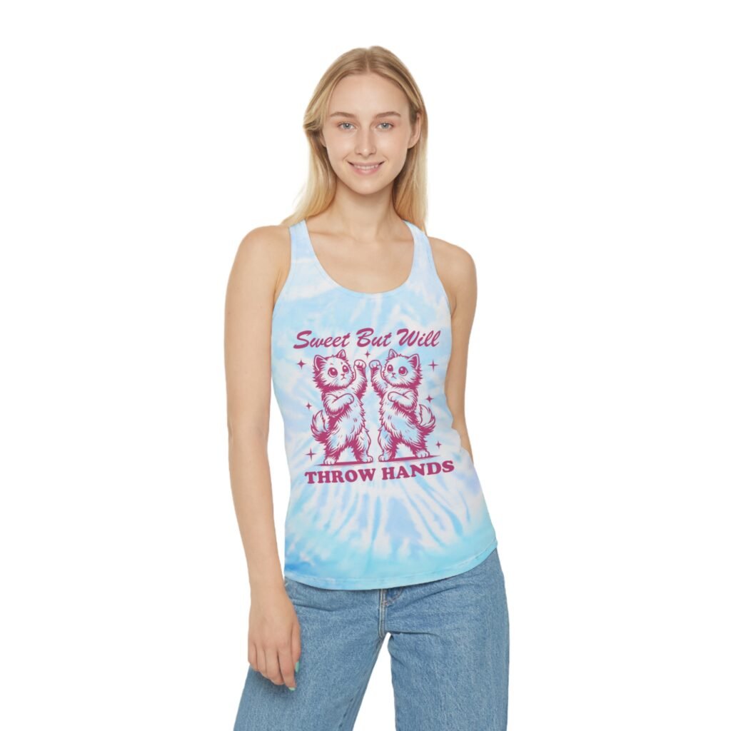 Sweet But Will Throw Hands Cats Tie Dye Tank Top
