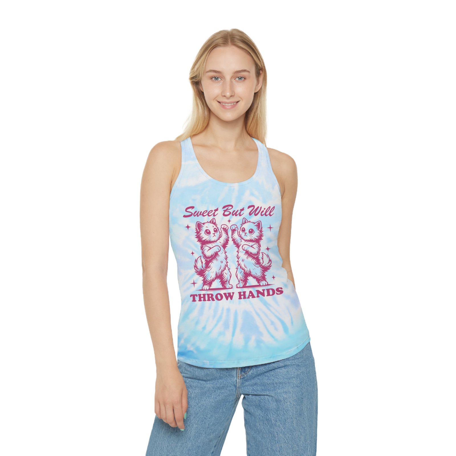 Sweet But Will Throw Hands Cats Tie Dye Tank Top